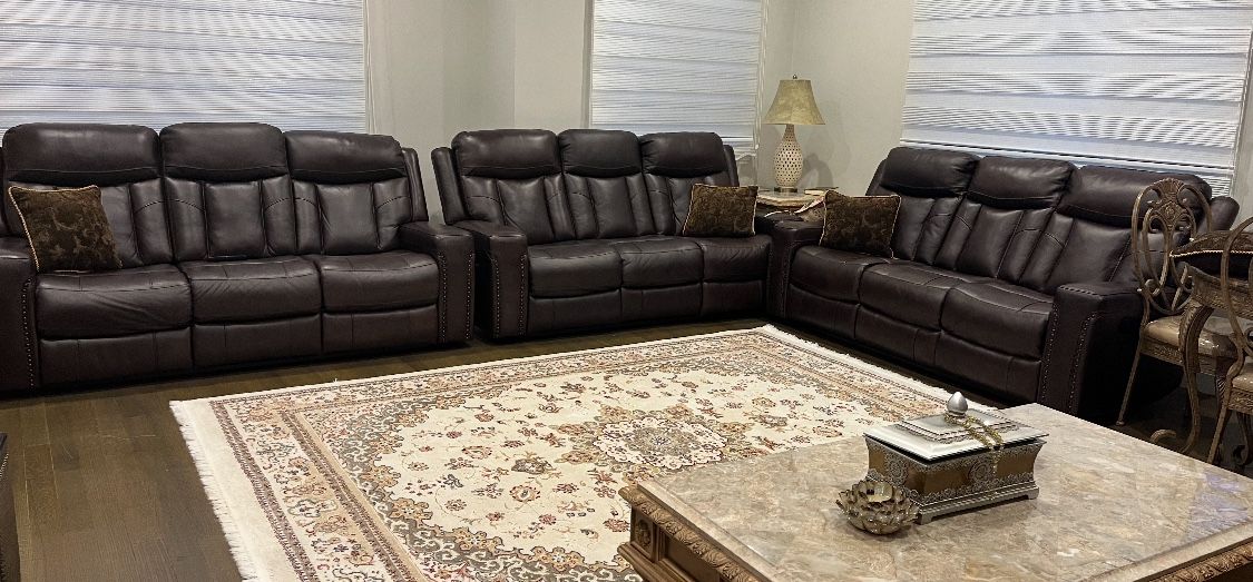 3 Leather Reclining Sofas Mint Condition