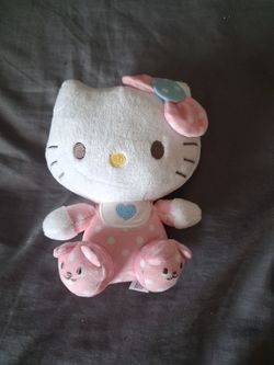 TY Hello Kitty Baby Rattle Plush Stuffed Toy With Tags Slippers on Feet