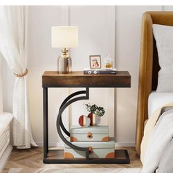 Narrow Side Table Brown Black C Shaped End Table  (1, Brown+Black) Y-61