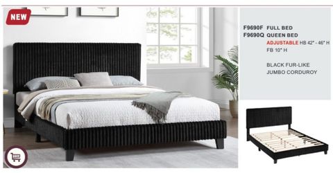 Black Corduroy Queen Bed in Black Base de Cama de Pana Negra