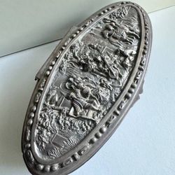 Antique Jennings Brothers J B 2555 Silver Plated Footed Colonial Scene Jewelry Casket Trinket Box