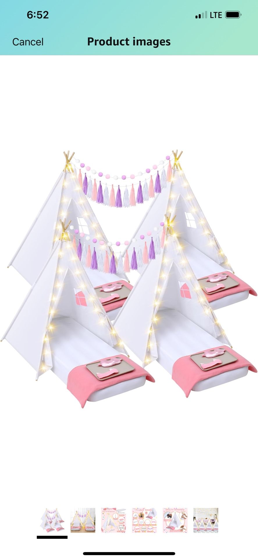 Windyun 4 Pack White Kids Teepee Tent