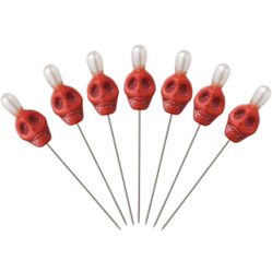 7pcs Candle Magick Ritual Pins Skull Top (Red)  Voodoo doll Wicca Wiccan gothic magic
