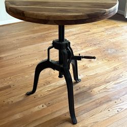 Adjustable Dining table with solid wood top and metal base And 4 Stools 