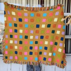Handmade Vintage Granny Square Crochet Afghan Throw