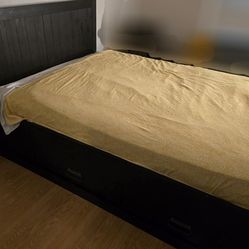 Queen Size Black Bed Frame With Storage + Free Mattress