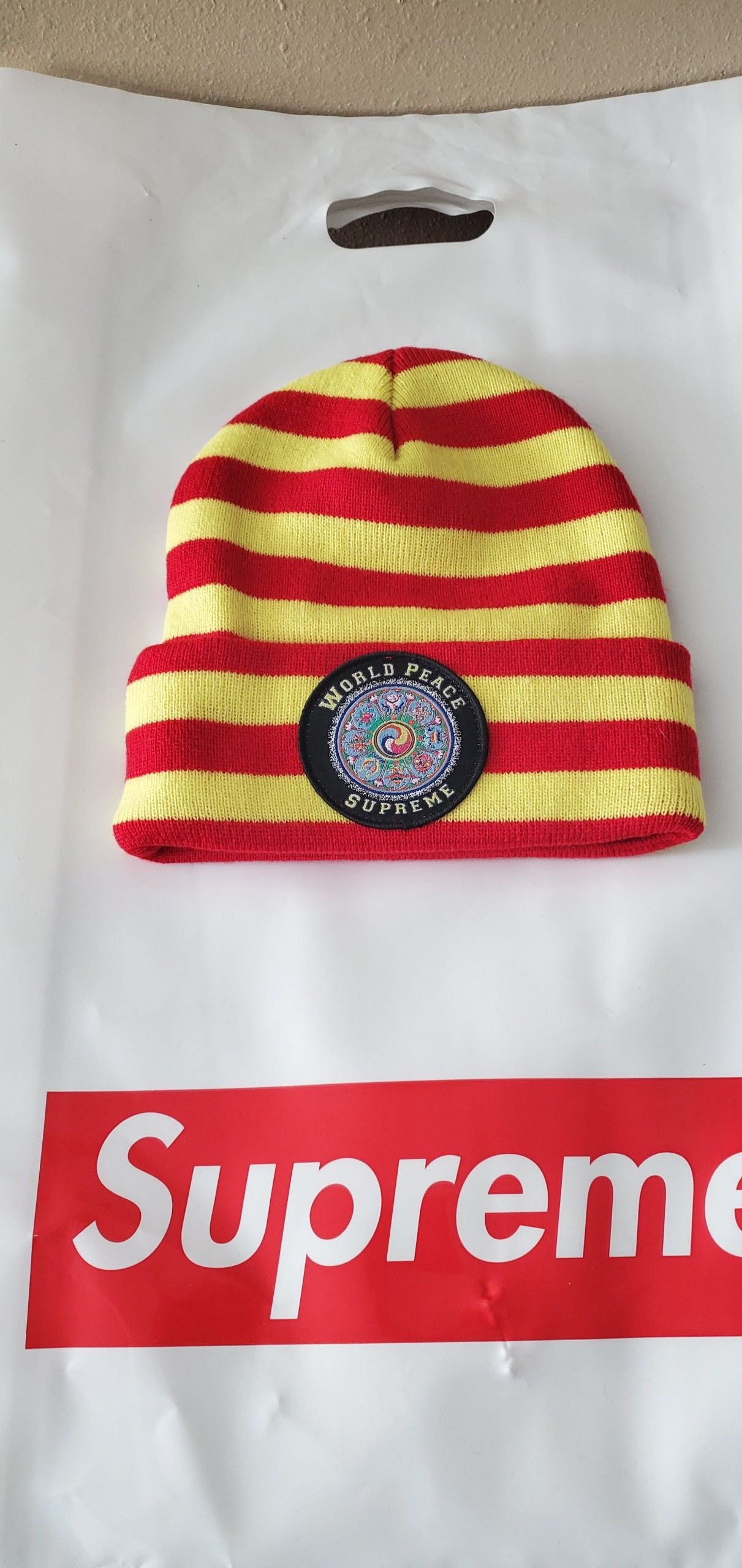 Supreme World Peace Beanie Red Stripe