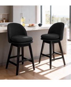 29”Swivel Linen Bar Height Bar Stools Set of 2, Black