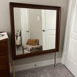Mid Century Modern Square Walnut Large Dresser Mirror 
