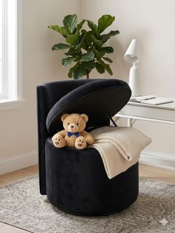 Swivel 360 Velvet Storage Ottoman, Upholstered Round Barrel Vanity Chair ,R