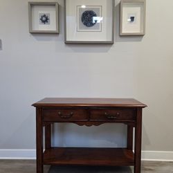 Antique Cherry Wood Console Entryway Table With Drawer