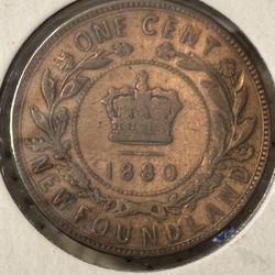 1 cent 1880 Newfoundland Coin. Canada 