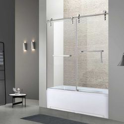 60 in × 60 in bath tub shower door 5/16 in 8mm brand new in box nib Sku 210 matte blackand brushed nickle  Color: matte blackand brushed nickle