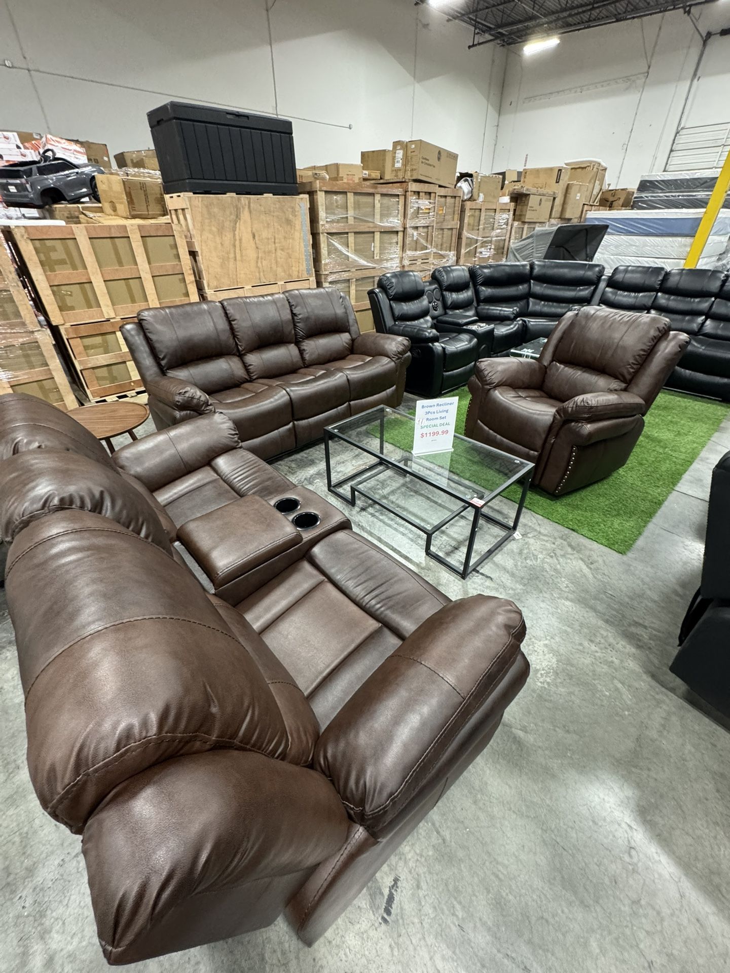 Brown Recliner 3Pcs Living Room Set (1/13)