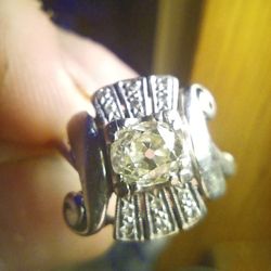 Antique Art Deco 14k White Gold Natural Internally Flawless Untreated 1.25ct Old Mine Cut Diamond Ring