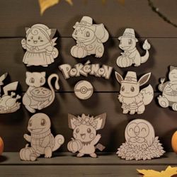 New Kids Pokémon Thanksgiving Character Coloring kit! Includes 12 Different Wooden Images! 