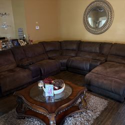 Dark brown sectional couch