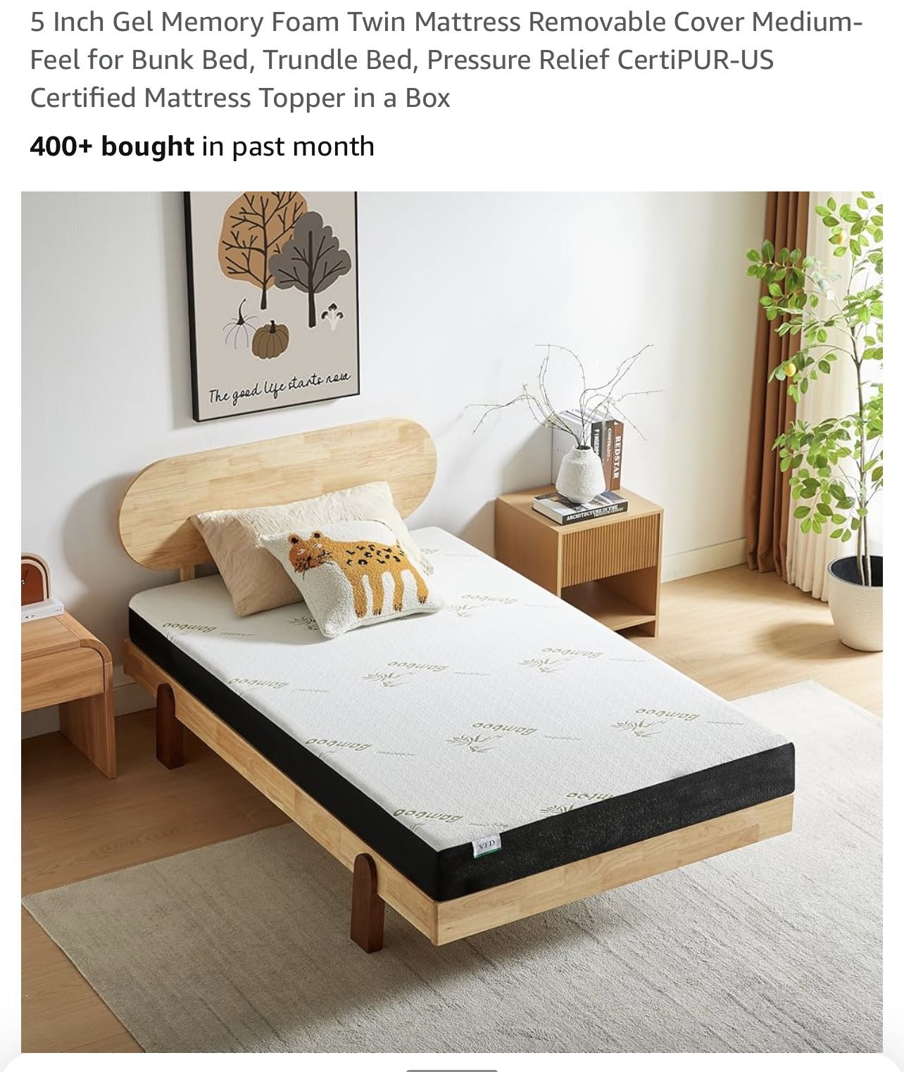 5 Inch Gel Memory Foam Twin Mattress Removable Cover Medium-Feel for Bunk Bed, Trundle Bed, Pressure Relief CertiPUR-US Certified Mattress Topper
