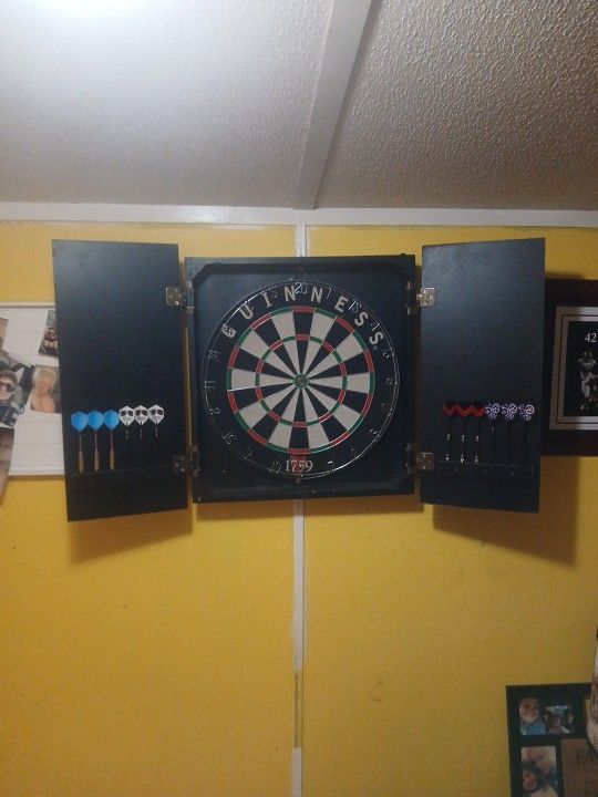 Dart Board. And Cabinet. And Assorted Good Darts