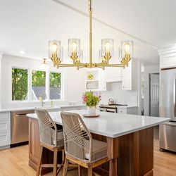 8-Light Gold Glass Shade Chandelier