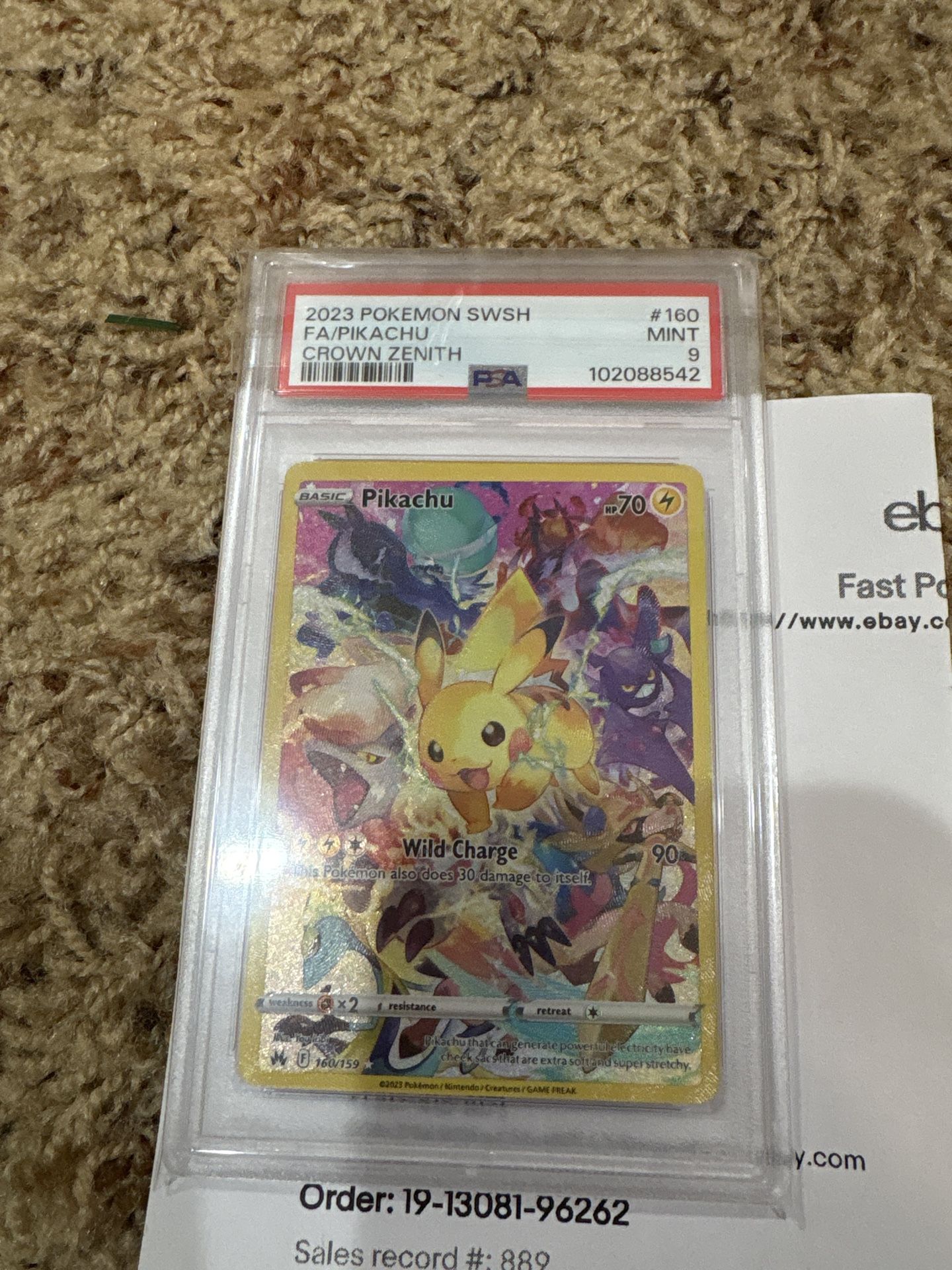 PSA 9 Pikachu Secret Rare Crown Zenith Holo