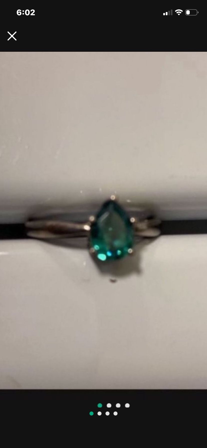 .925 Silver Ring With Costume Emerald Size 8.5