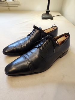 Luxury Mens Shoes John W. Nordstrom Cap Toe Oxford Black Leather Made in Italy 11.5