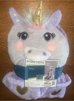 NWT Your Zone Girl Soft Touch "Unicorn" Hooded Throw Blanket 40" X 50" BRAND NEW