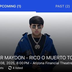 4 Tickets For Oscar Maydon Section 205 Row 6 Seats 7-10