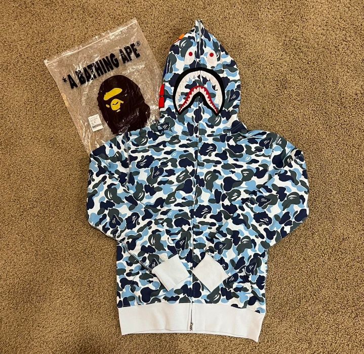 Blue Bape Hoodie Large New 