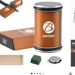 BANTBSKT Rolling Knife Sharpener Kit – 15° & 20° Angles, Diamond/Ceramic Discs, Leather Strop
