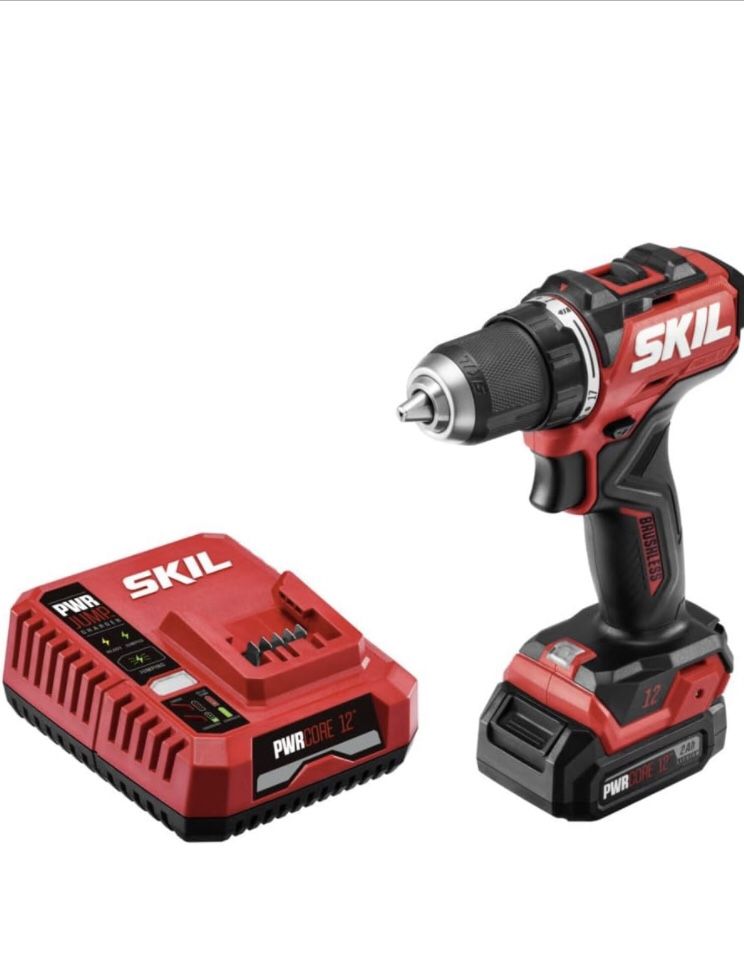 SKIL PWR CORE 12 Brushless 12V 1/2 In. Compact Varible-Speed Drill Driver Kit with 1/2'' Single-Sleeve, Keyless Chuck & LED Worklight Includes 2.0Ah B