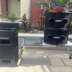 DJ Equipment, Bose Speakers, QSC AMP, Mackie Mixer