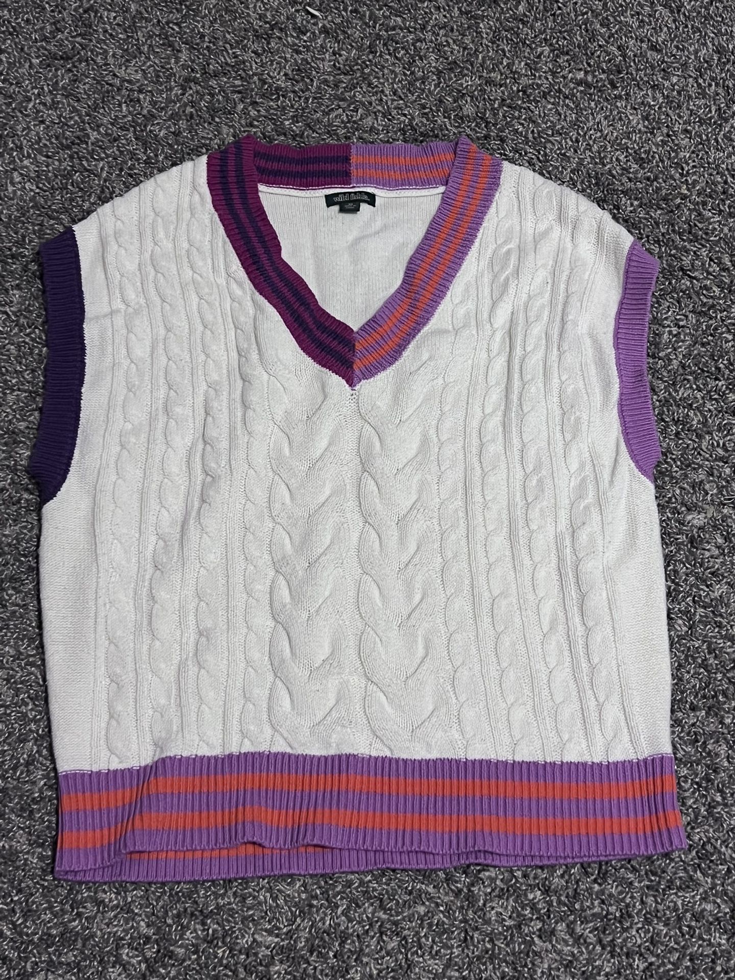 Cream/purple/orange sweater vest