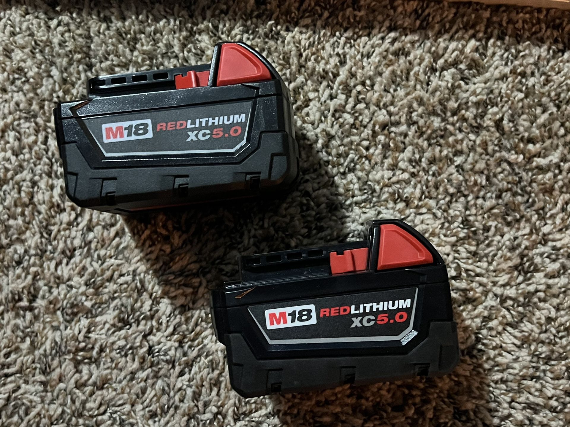 2 Milwaukee M18 Red Lithium XC 5.0 Batteries