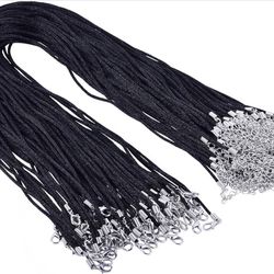 49pcs Black Satin Silk Necklace Cord 2.0mm/28'' with 2'' Extension Chain Lead&nickel Free.