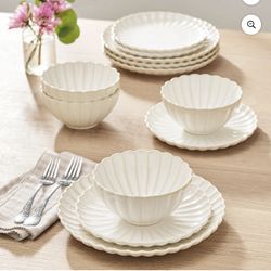 The Pioneer Woman Colette 12-Piece Stoneware Dinnerware Set, Cream