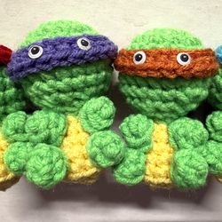 Lot 4 TMNT Teenage Mutant Ninja Turtle handmade Crochet Doll PLUSH figure toy