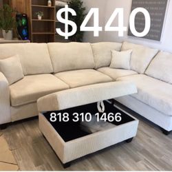 Beautiful Ivory Corduroy Sectional Sofa Only $440 No Tax