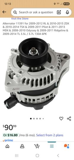 Honda Acura Alternator 11391 for 2009-2012 RL & 2010-2013 ZDX & 2010-2014 TSX & 2009-2011 Pilot & 2011-2013 MDX