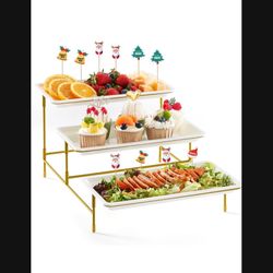 wit Plastic 3 Tier Serving Tray for Party Supplies, 12" x 6.5" Crack-Proof Platters for Serving Food, White Reusable Trays
