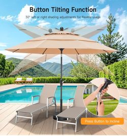 Patio Umbrella,10ft, 3 Tier Outdoor Table Umbrella with 8 Sturdy Glass Fiber Ribs and Push Button Tilt, Outdoor Patio Umbrellas for Market Pool Garden