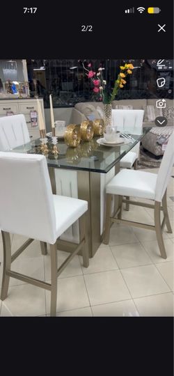 Glass Top Counter Height Dining Table with Chairs