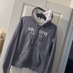 Juniors Sz L (Adult Sz Sm) Hollister Zip Up Hoodie Fur Lined