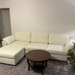 Deep Modular Sofa with Ottoman (White Chenille Fabric)
