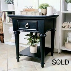 Heavy Duty Black Accent Table with Bottom Shelf & Storage Drawer 24"x19"x19" , CASH ONLY, PICKUP ONLY -end table, side table, plant stand, sofa table