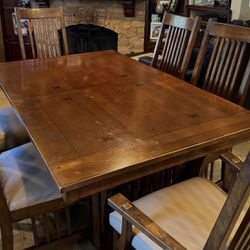 Wooden Dining Table W/ 6 Chairs & Extension