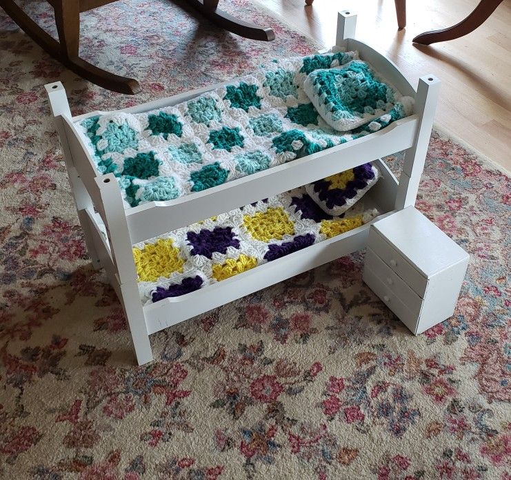 Doll White Wooden Bunk or twin Beds With Dresser Draws