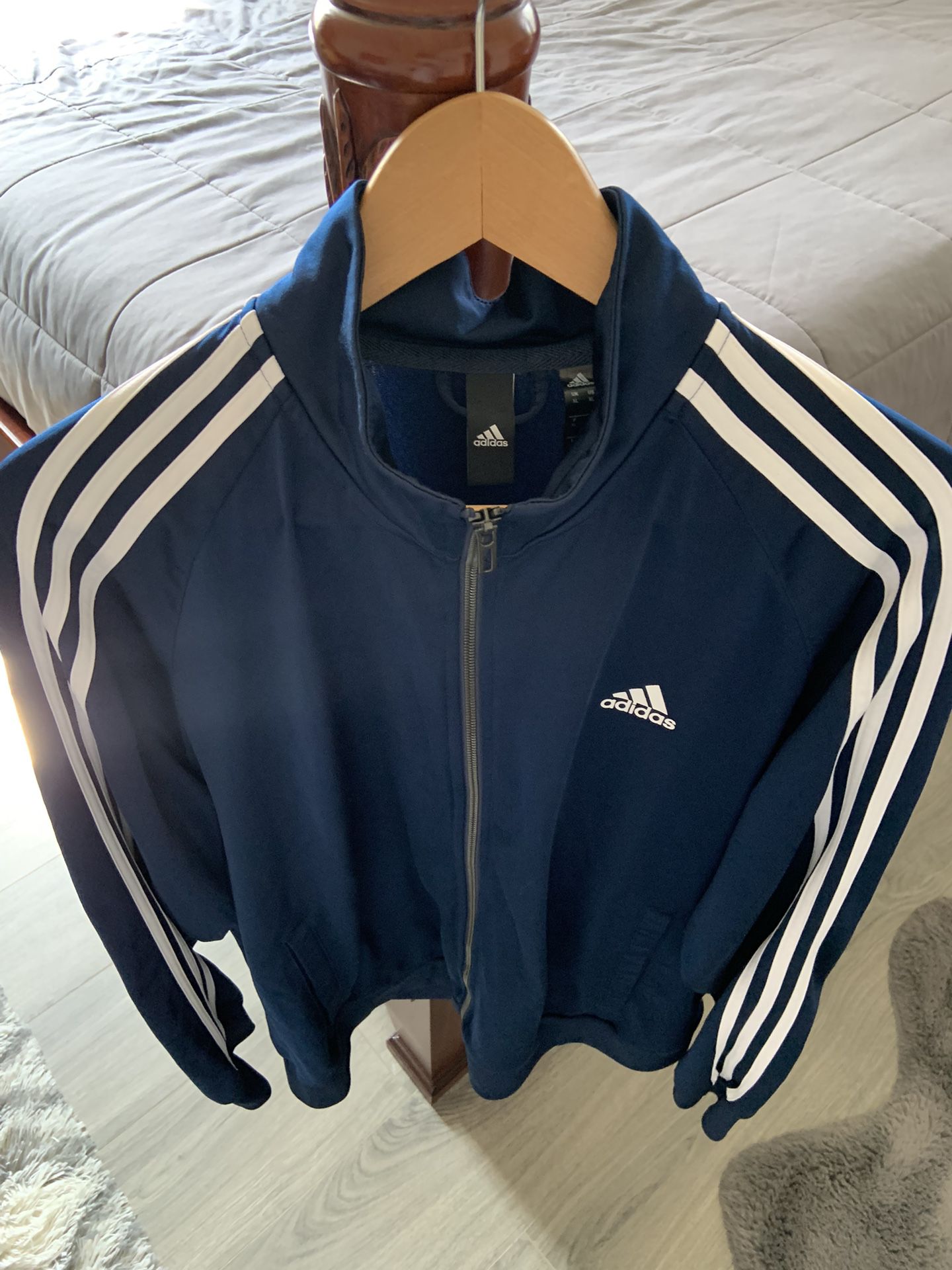 Adidas Track Jacket Sweater Blue White Stripes 