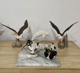 Vintage Porcelain Animal Figurines Lot – Dolphin, Seagulls, Panda